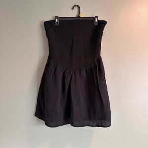 Black Strapless Smocked Mini Coverup